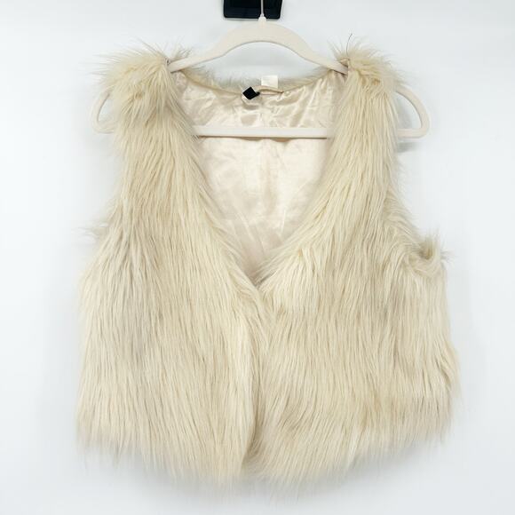 H&M Divided Womens Y2K Mob Wife Chic Layer Cozy Soft Faux Fur Vest Size 12 Cream - Picture 1 of 5